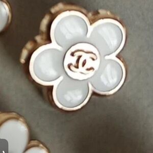 Gold and White Flower Earrings
